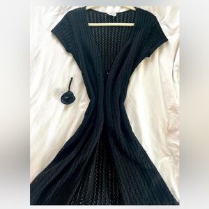 Black Crochet Open-Front Cardigan